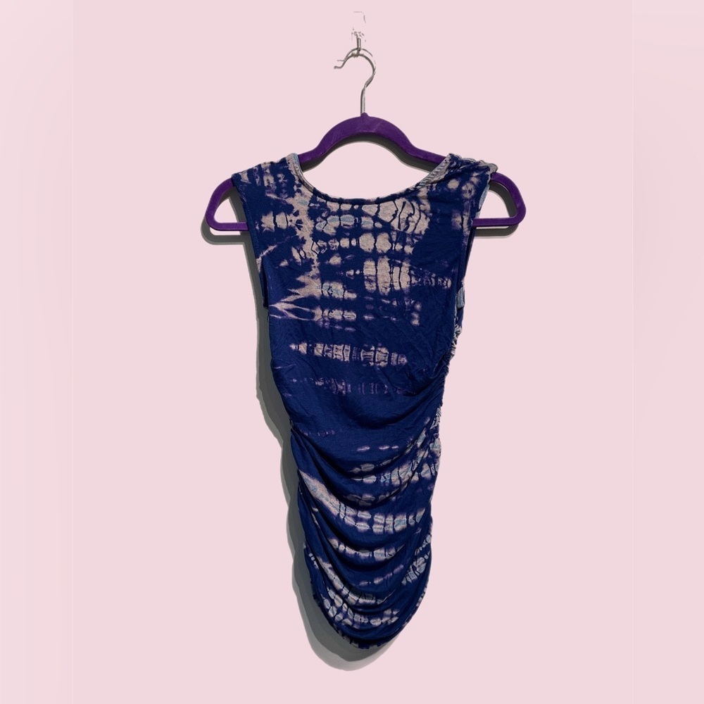 GYPSY 05 Bamboo Bleach Shirred Ruched Mini Dress Tie Dye size  small